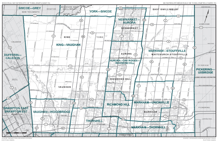 Carte 21 : Carte des limites et noms proposés pour les circonscriptions électorales de l'Ontario, York