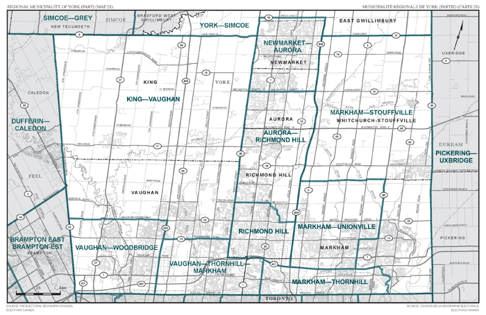 Carte 21 : Carte des limites et noms proposés pour les circonscriptions électorales de l'Ontario, York