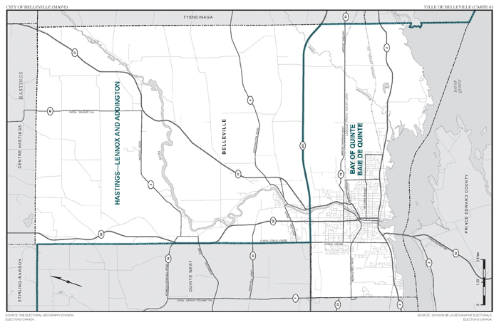 Carte 6 : Carte des limites et noms proposés pour les circonscriptions électorales de l'Ontario, Belleville