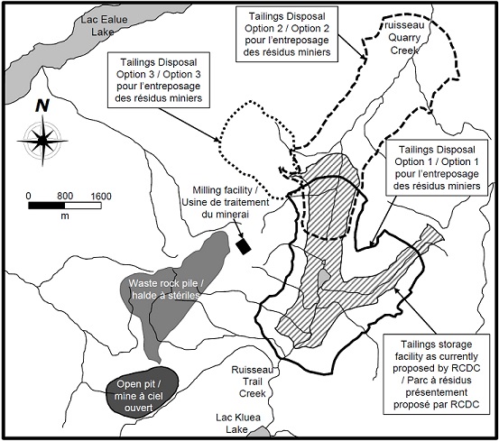 Mappe - Options pour l'entreposage des résidus miniers provenant de la mine Red Chris.
