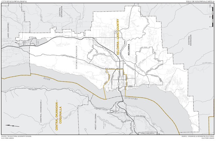 Map 6: Map of proposed boundaries and names for the electoral districts of the city of Kelowna
