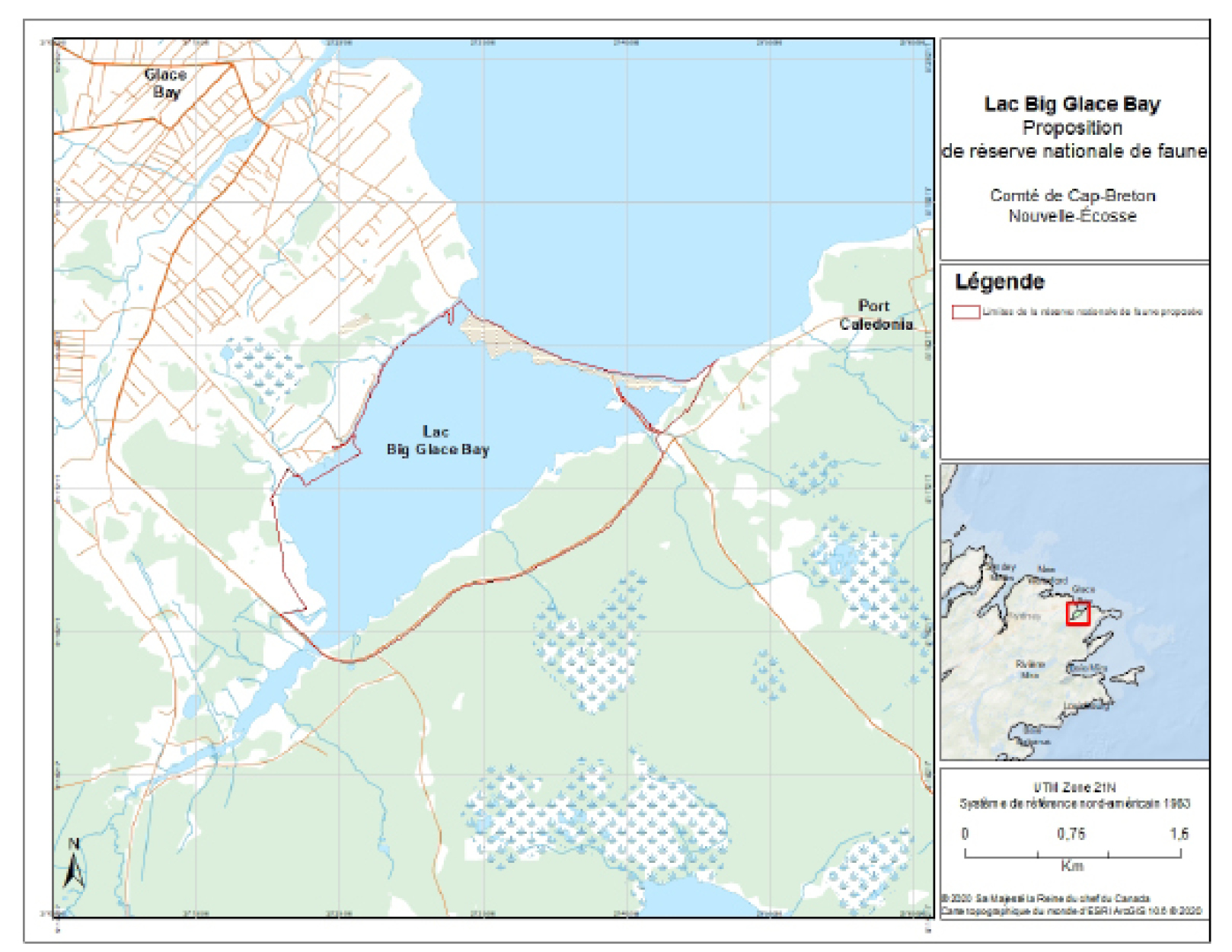 Figure 1. Carte de la réserve nationale de faune proposée du lac Big Glace Bay – Version textuelle en dessous de l'image