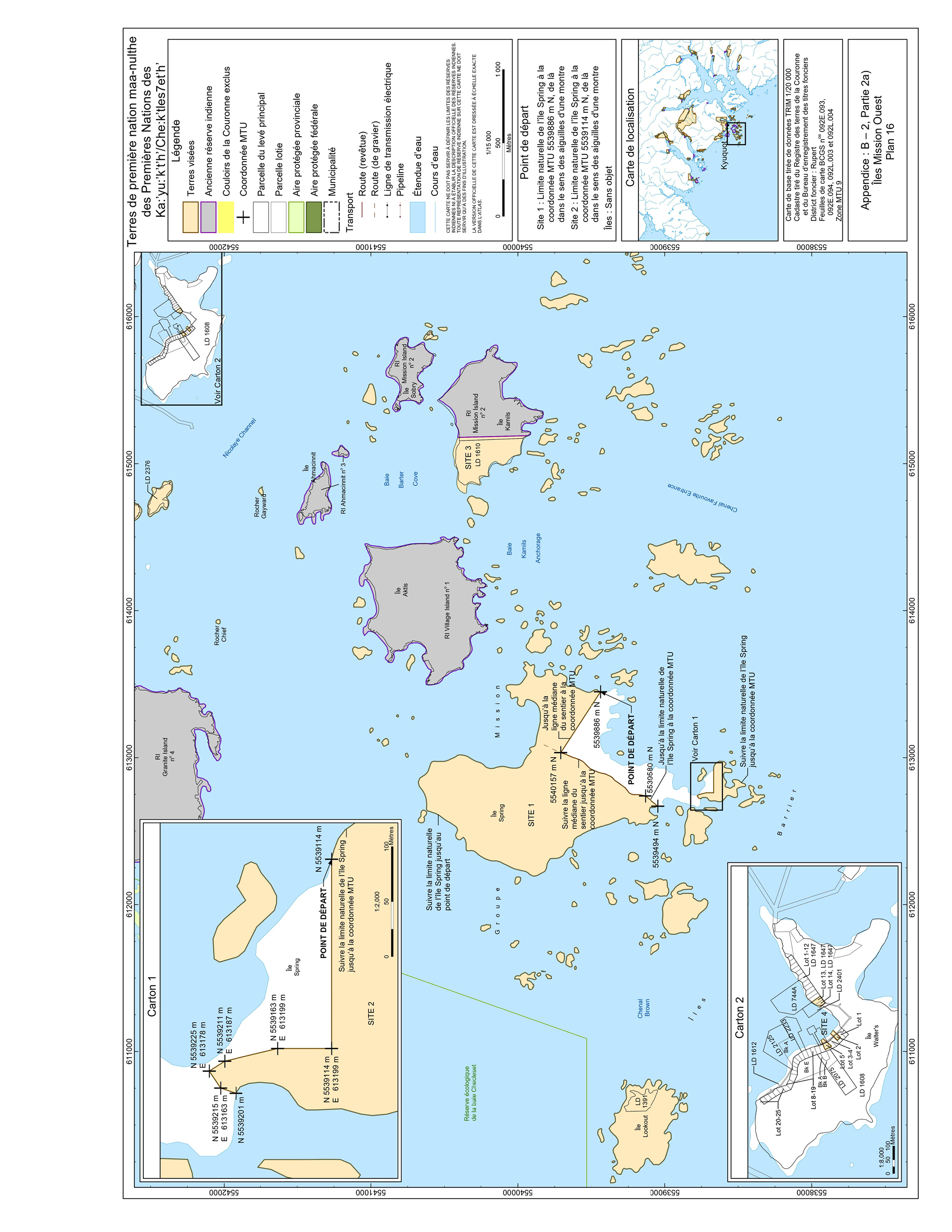 Carte de l’Îles Mission Ouest, plan 16 de l’appendice B-2, partie 2a). – Version textuelle en dessous de l'image