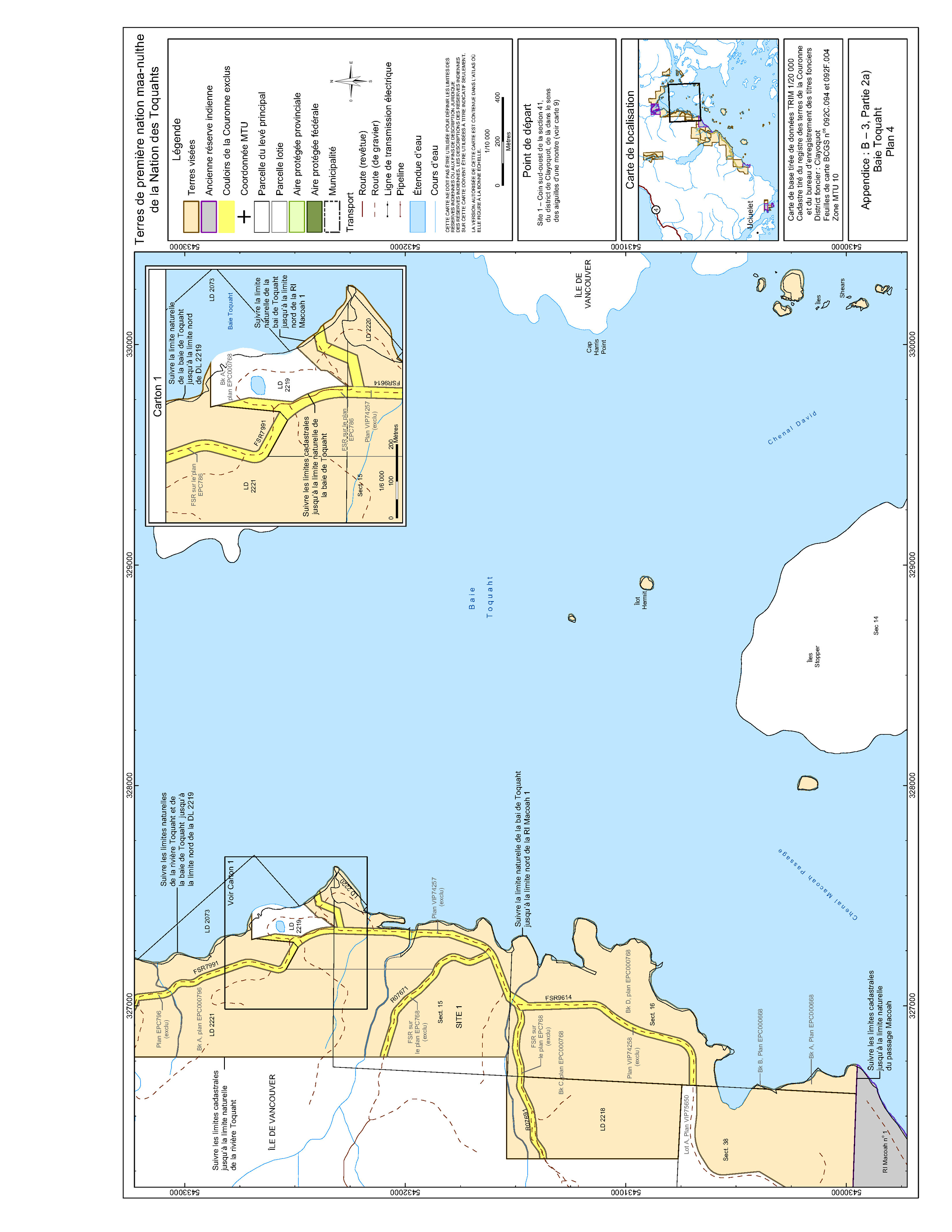 Carte-Figure 2 : Plan 4 : Baie de Toquaht – Version textuelle en dessous de l'image