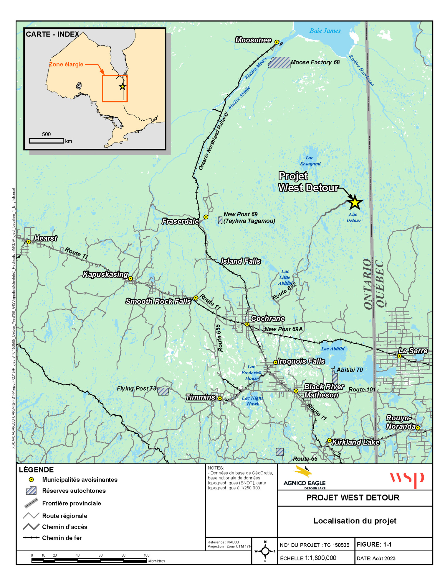 Figure 1 : Localisation du projet West Detour – Version textuelle en dessous de l'image