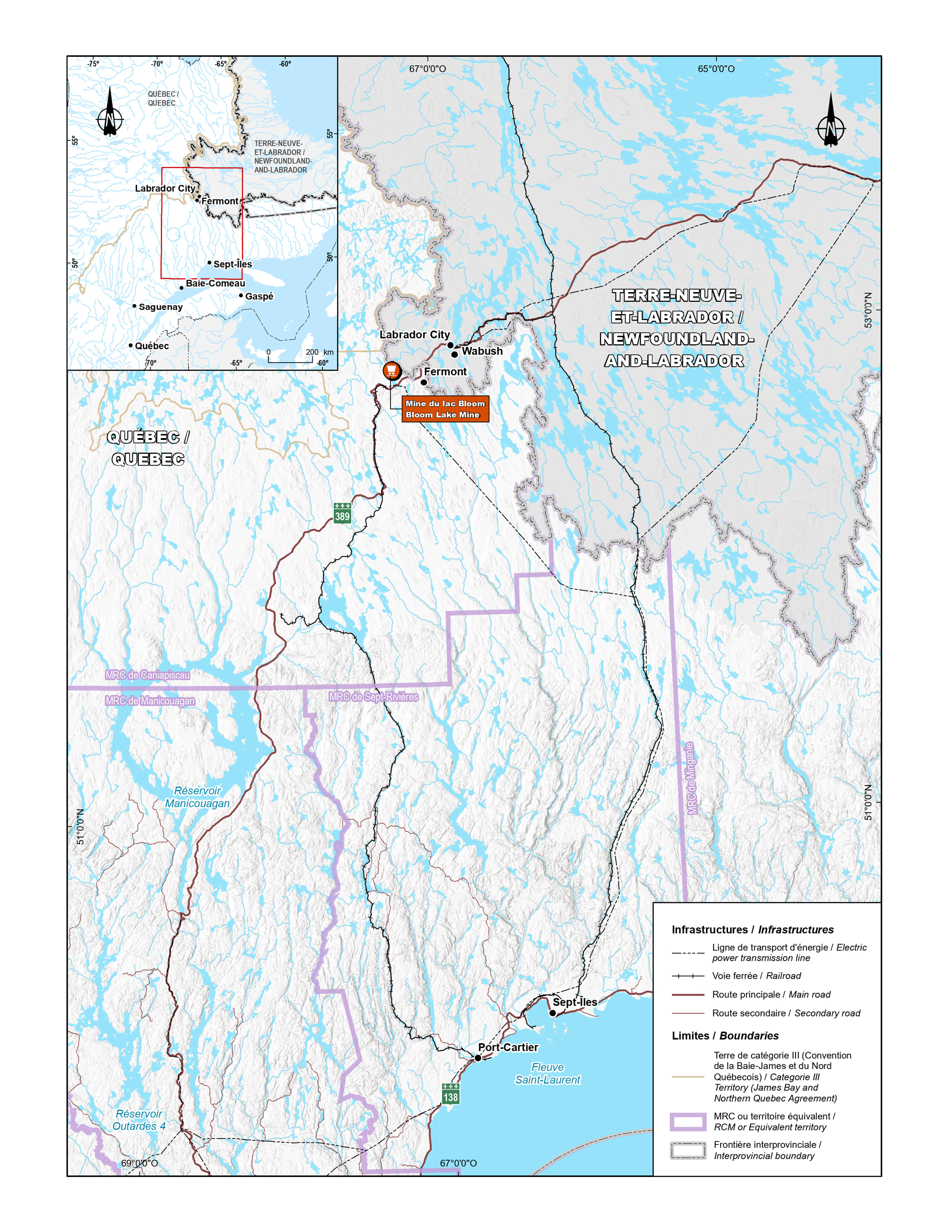 Figure 1: Location of the Bloom Lake mine – Text version below the image 