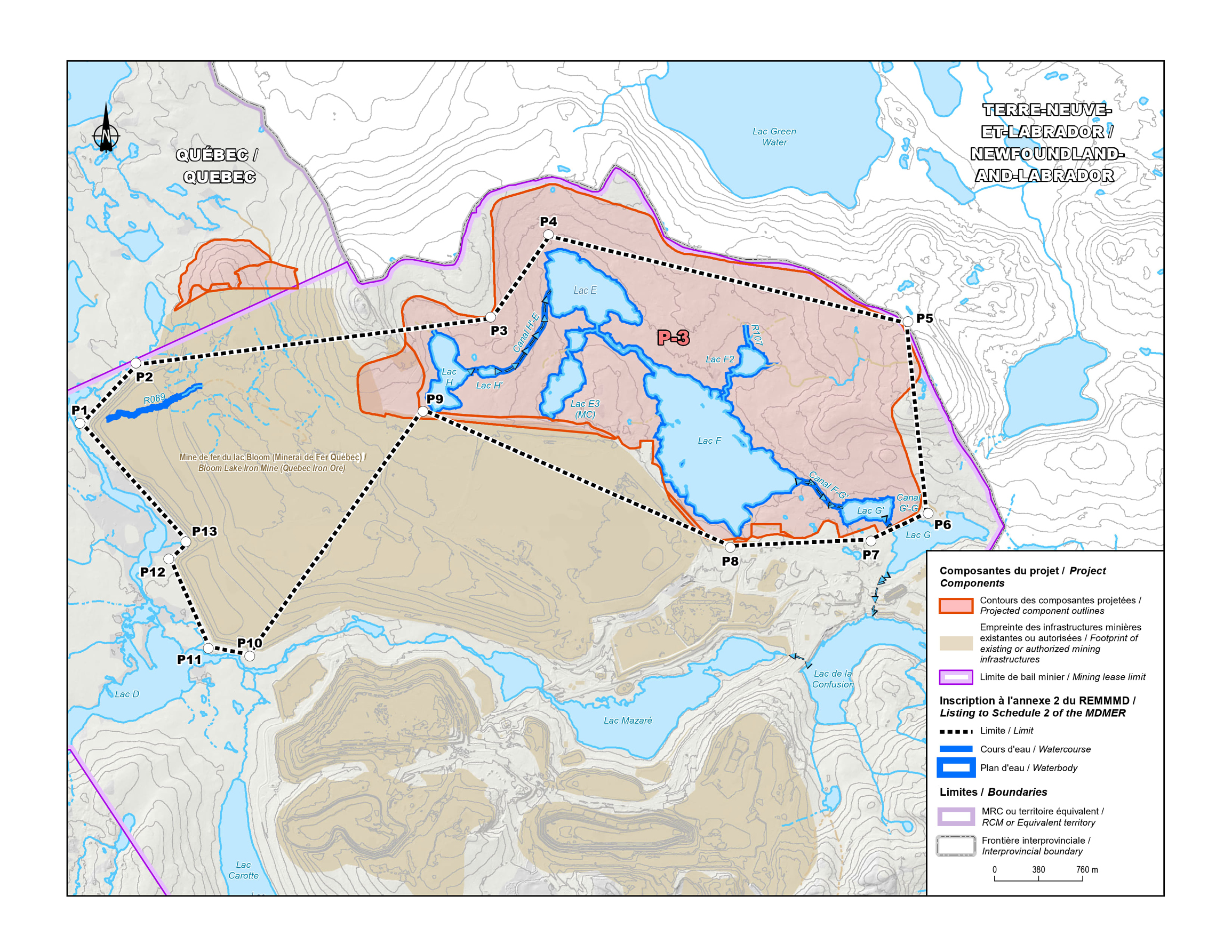 Figure 2: Geographical area to be listed in Schedule 2 of the MDMER for the tailings storage area – Text version below the image