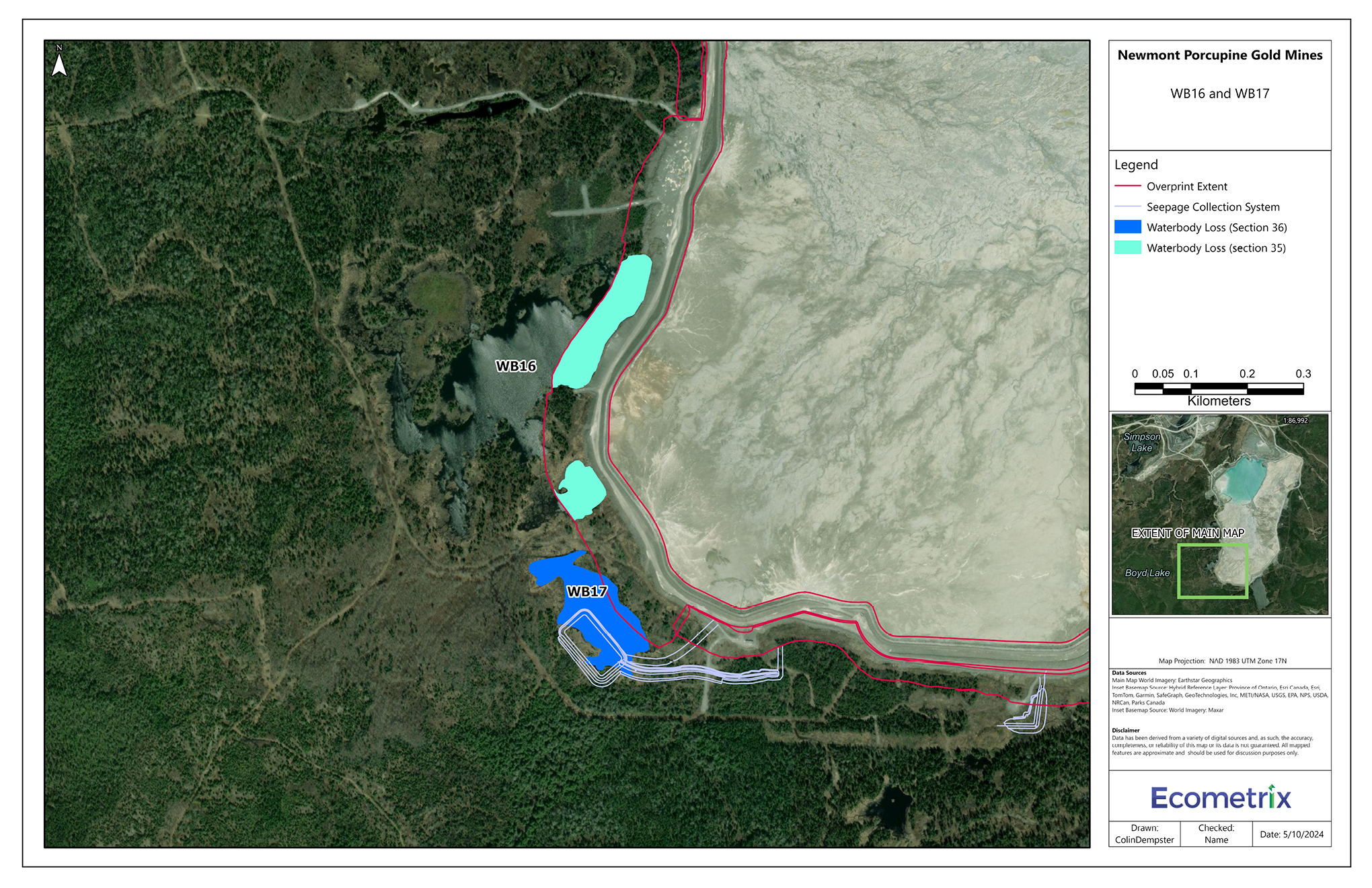 Figure 3: Location of water body WB17 to be listed in Schedule 2 of the MDMER – Text version below the image